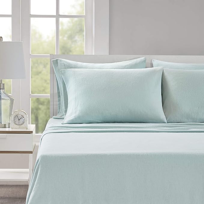 Comfort Spaces Cotton Flannel Breathable Warm Deep Pocket Sheets with Pillow Case Bedding, Cal King, Aqua Solid 4 Piece - LeafyLoom