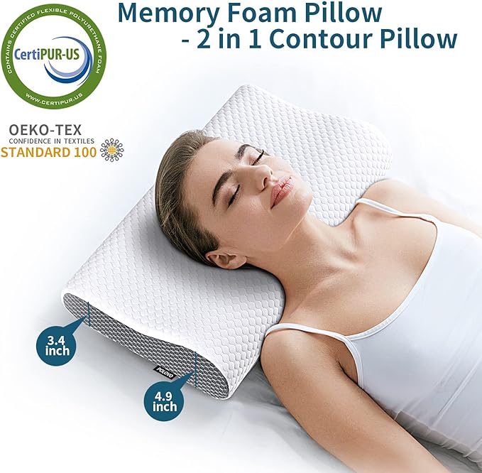 Neck Pillow Memory Foam for Pain Relief Bed Pillow for Sleeping, Ergonomic Orthopedic Cervical for Neck and Shoulder Pain, Side Back Stomach Sleeper - LeafyLoom