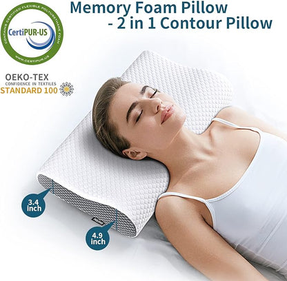 Neck Pillow Memory Foam for Pain Relief Bed Pillow for Sleeping, Ergonomic Orthopedic Cervical for Neck and Shoulder Pain, Side Back Stomach Sleeper - LeafyLoom