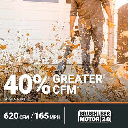 WORX Nitro 40V LEAFJET WG585 Leaf Blower Cordless with Battery & Charger, PowerShare, Blowers for Lawn Care Up to 165 MPH 620 CFM, Lightweight with High-Power Turbine Fan and Brushless Motor - LeafyLoom