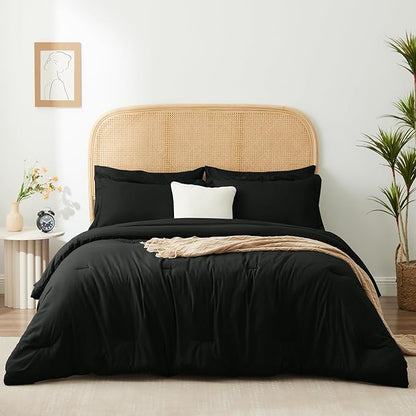 Full Bed in a Bag 7 Pieces Bedding Comforter Set with Comforter and Sheets Black Full Bed Set with Sheets,Pillow Shams, Flat Sheet, Fitted Sheet and Pillowcases - LeafyLoom