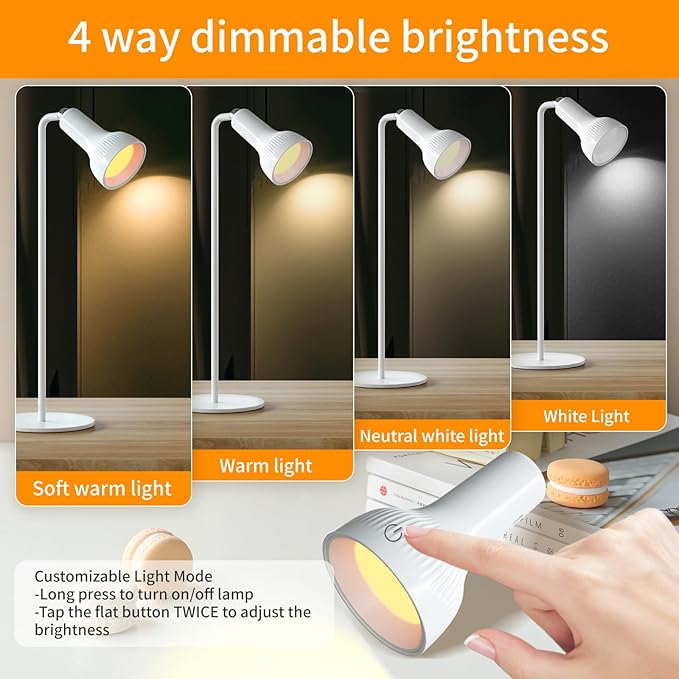 Battery Operated Lamp, LED Wall Sconce, Rechargeable Desk Lamp with 4 Color Modes and 360°Rotate Magnetic Ball, Removable Cordless Wall Light for Reading Bedside Nightstand - LeafyLoom