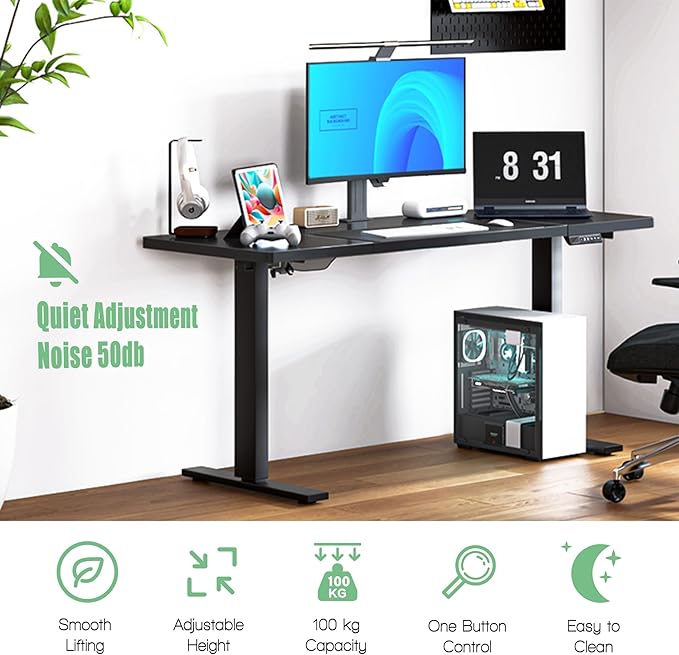 soges 63in Electric Standing Desk Ergonomic Height Adjustable Computer Desk Sit Stand Desk Home Office Desks Standing Desk, Black - LeafyLoom