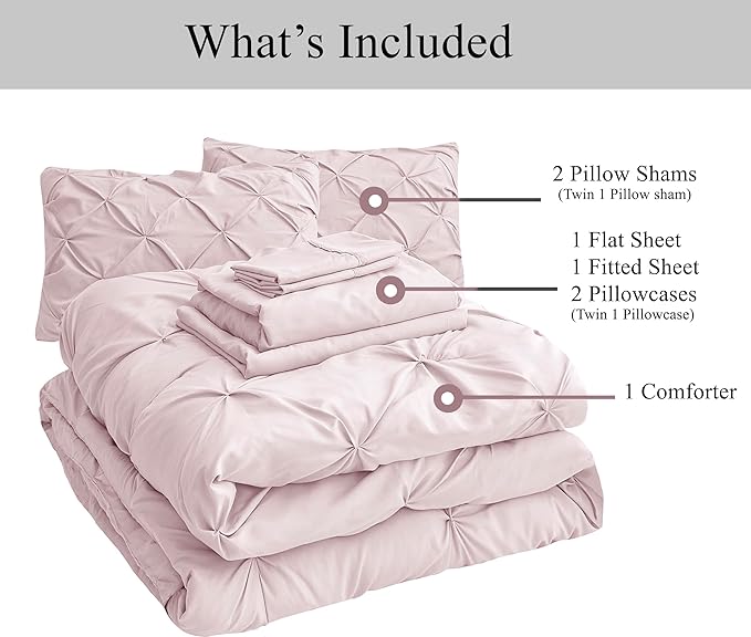 LANE LINEN Full Size Bed Set, 7 Piece Full Size Bed in a Bag Set, Soft Bedding Sets Full Size, Pintuck Full Bed Set, Full Size Comforter Sets for Girls with Sheets, Pillowcases & Shams - Sepia Rose - LeafyLoom