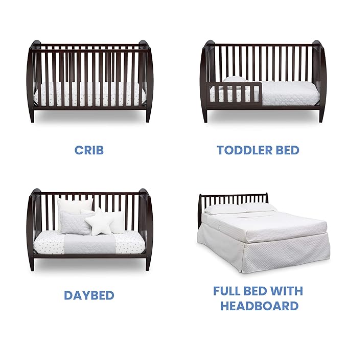 Delta Children Twinkle 4-in-1 Convertible Baby Crib, Sustainable New Zealand Wood, Dark Chocolate and Delta Children Twinkle Galaxy Dual Sided Recycled Fiber Core Crib and Toddler Mattress (Bundle) - LeafyLoom