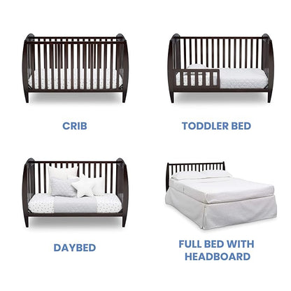 Delta Children Twinkle 4-in-1 Convertible Baby Crib, Sustainable New Zealand Wood, Dark Chocolate and Delta Children Twinkle Galaxy Dual Sided Recycled Fiber Core Crib and Toddler Mattress (Bundle) - LeafyLoom