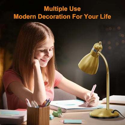 LEPOWER Metal Desk Lamp, Adjustable Goose Neck Table Lamp, Eye-Caring Study Desk Lamps for Bedroom, Study Room and Office (Gold) - LeafyLoom