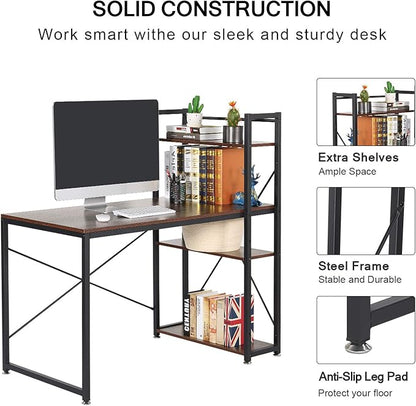 VECELO Computer Drawers/Shelves with Storage for Study/Writing and Home Office Workstation, 47 Inch Desk, Vintage Brown - LeafyLoom