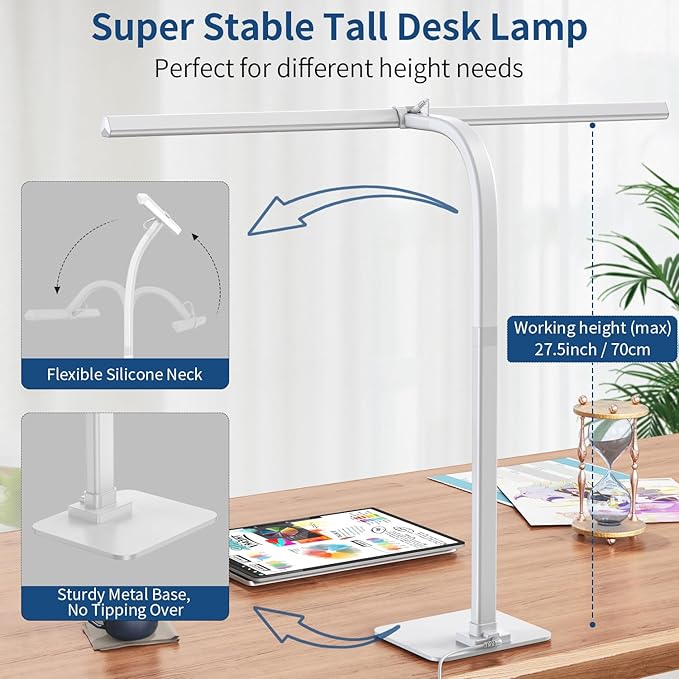 KableRika Desk Lamp, 24W 1200lumen Brightest LED Desk Lamp for Home Office, 31.5" Wide Dimmable Architect Task Lamp with Base,Eye Protection Tall Desk Light for Workbench Office Lighting Computer - LeafyLoom