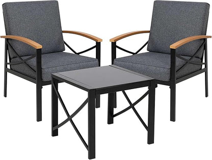 Shintenchi 3 Piece Metal Outdoor Patio Furniture Set, Modern Outdoor Metal Chairs Conversation Furniture Set with Coffee Table for Patio,Backyard,Balcony, Poolside (Dark Grey) - LeafyLoom