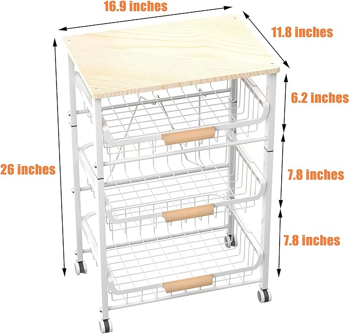 4-Layer Fruit Basket Kitchen Food Storage Organizer and Storage Rack, Stackable Storage cart with Desktop, Pull-Out Hollow Metal Storage Basket, liding Out Storage,White - LeafyLoom