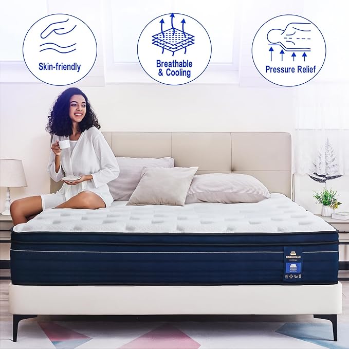 King Size Mattress,12 Inch Gel Memory Foam Hybrid Mattress in a Box,Motion Isolation Individually Pocket Innerspring ,Pressure Relief,Back Pain Relief,Breathable,Medium Softer,Non-Fiberglass Mattress - LeafyLoom