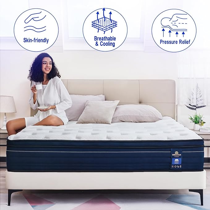 King Mattress,14 Inch Gel Memory Foam Hybrid Mattress in a Box,Motion Isolation Individually Wrapped Pocket Coils,Pressure Relief,Back Pain Relief,Breathable,Non-Fiberglass King Size Mattress - LeafyLoom