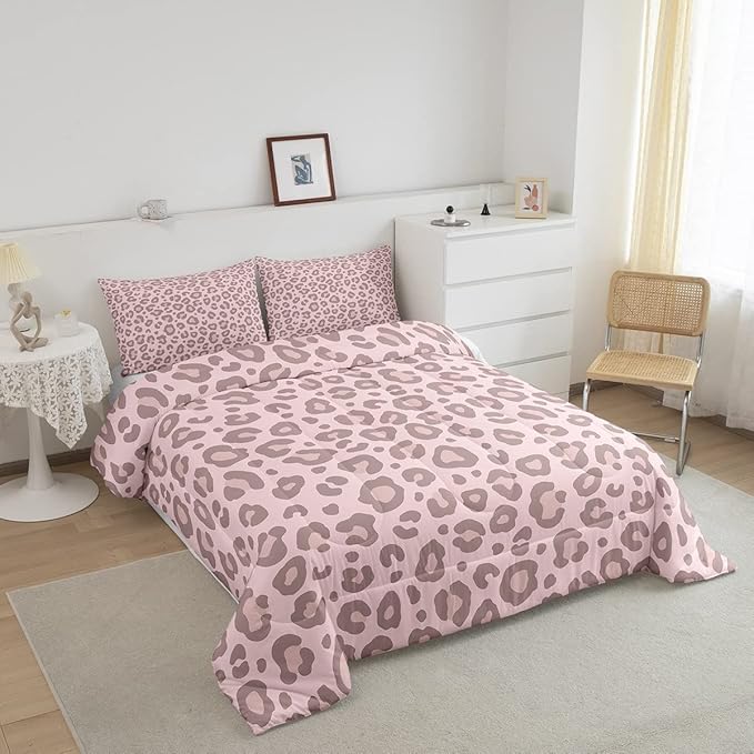 Pink Leopard Skin Comforter Leopard Print Comforter Set For Kids Boys Girls Africa Cheetah Printed Children Bedding Set Ultra Soft Decor Safari Animal Fur Pattern Duvet Set Twin Size Quilt Set - LeafyLoom