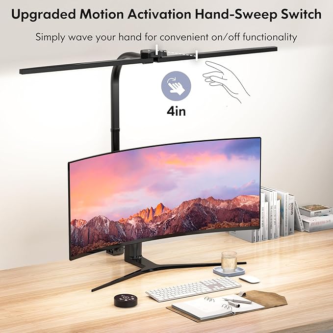 LED Desk Lamp for Home Office, Dual Head Architect Lamp with Clamp, Desk Light for Dual Computer Monitor, 24W 2000LM Dimmable, 2700K/4500K/6500K Adjustable, Gooseneck Desk Lighting for Workbench Study - LeafyLoom