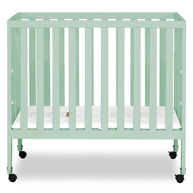 Jett Non-Full Size Folding Convertible Crib, Lightweight Portable Crib, Three Adjustable Mattress Height Settings, Easy to Fold Travel Crib, 1.5” Mattress Pad Included - LeafyLoom