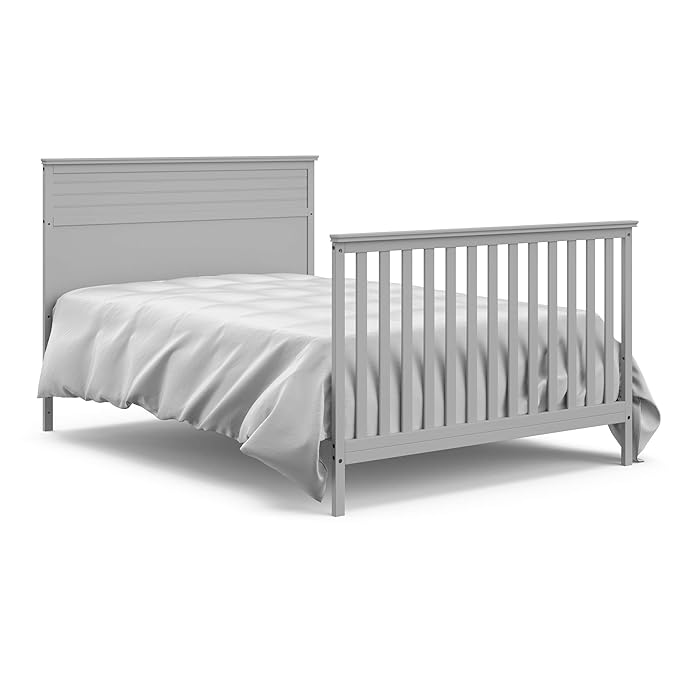 STORKCRAFT Homestead 5-in-1 Convertible Crib with Drawer (Pebble Gray) – GREENGUARD Gold Certified, Crib with Drawer Combo, includes Nursery Storage Drawer, Converts to Toddler Bed and Full-Size Bed - LeafyLoom