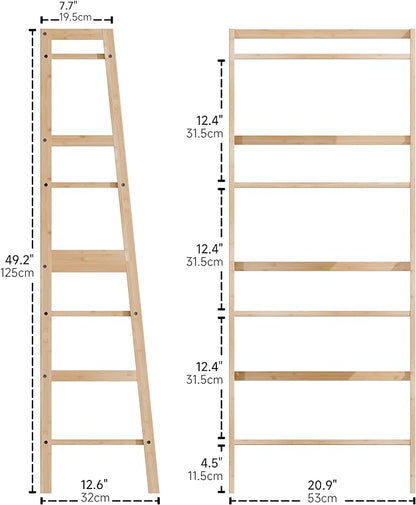 Ladder Shelf, 4-Tier Bookshelf, Bamboo Leaning Bookcase, Display Storage Rack Organizer, Freestanding Flower Plant Stand for Living Room, Home Office, Kitchen, Natural - LeafyLoom