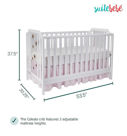 Suite Bebe Celeste 3 in 1 Convertible Island Crib, Wood and Acrylic, White - LeafyLoom