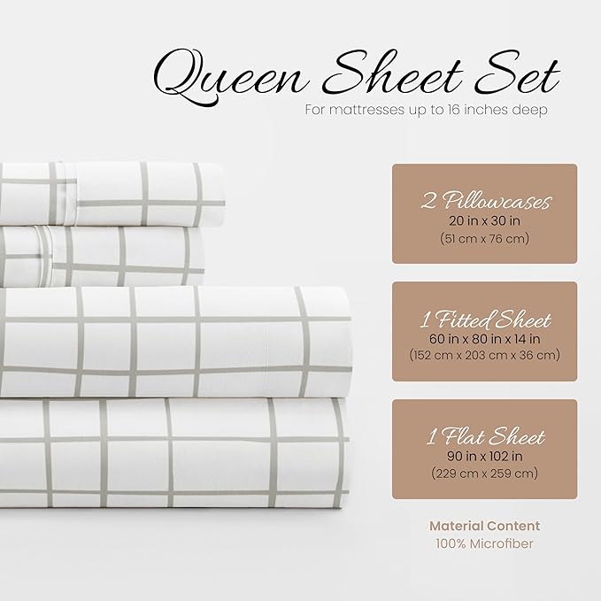 Linen Market 4 Piece Queen Bedding Sheet Set (Light Gray Crossroads) - Sleep Better Than Ever with These Ultra-Soft & Cooling Bed Sheets for Your Queen Size Bed - Deep Pocket Fits 16" Mattress - LeafyLoom