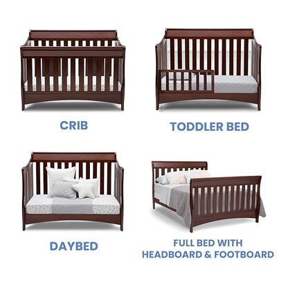 Delta Children Bentley S Series 4-in-1 Crib, Chocolate + Serta Perfect Slumber Dual Sided Recycled Fiber Core Crib and Toddler Mattress (Bundle) - LeafyLoom