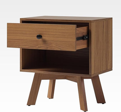 Walker Edison Mid-Century Modern 1 Nightstand Bedroom Storage Drawer and Shelf Bedside End Table, 21 Inch, Mocha - LeafyLoom