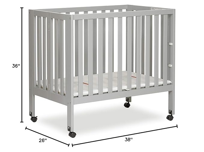 Jett Non-Full Size Folding Convertible Crib, Lightweight Portable Crib, Three Adjustable Mattress Height Settings, Easy to Fold Travel Crib, 1.5” Mattress Pad Included - LeafyLoom