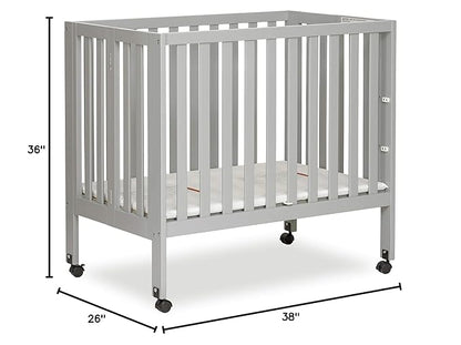 Jett Non-Full Size Folding Convertible Crib, Lightweight Portable Crib, Three Adjustable Mattress Height Settings, Easy to Fold Travel Crib, 1.5” Mattress Pad Included - LeafyLoom