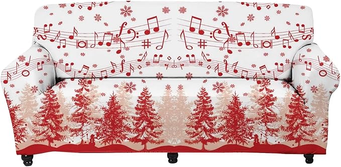 FKELYI Christmas Sofa Slipcover Xmas Tree Funny Music Note Design Super Soft Sofa Cushion Cover Washable Furniture Protector for Home Decorations-XL FKELYI