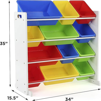 Humble Crew, White/Primary Kids' Toy Storage Organizer with 12 Plastic Bins - LeafyLoom