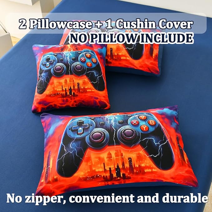 Game Console Twin Comforter Set with Sheets, Microfiber 6 Pcs Bed in A Bag Twin Size Gamer Bedding Set for Boys Kids Teens - LeafyLoom