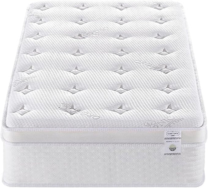 Oliver & Smith 12 Inch Hybrid Twin Bed Mattress Pocketed Coil Spring High Density Cold Foam Polyester Cover Comfort Plush Euro Pillow Top Medium Firm - LeafyLoom