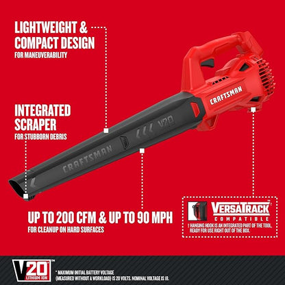 CRAFTSMAN V20 Cordless Leaf Blower, Hard Surface Blower, Bare Tool Only (CMCBL710B) - LeafyLoom