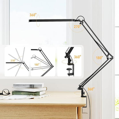 SKYLEO Desk Lamp - Desk Light for 31.5" Tall - 5 Color Modes X 11 Brightness Levels - Adjustable Swing Arm - Timmer & Memory Function - 12W Lamp for Desk - Black - LeafyLoom