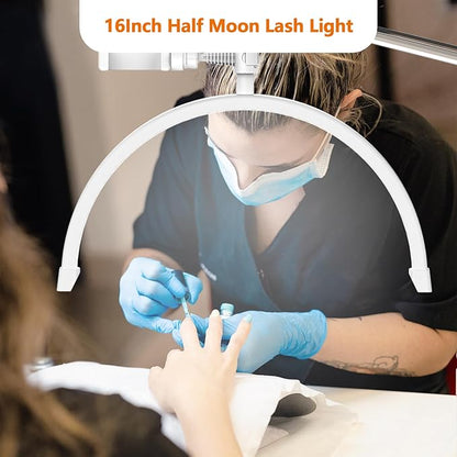 Yofuly Lash Light for Eyelash Extensions, Portable Half Moon Desk Lamp, Esthetician Light for Tattoo Artists, Nail Tech, Eyelash Lamp with Phone Holder | 3000-6000K | 10 Brightness Adjustable (White) - LeafyLoom