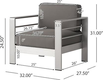 Christopher Knight Home Cape Coral Outdoor Chat Set with Fire Table, 5-Pcs Set, Khaki / Dark Grey - LeafyLoom