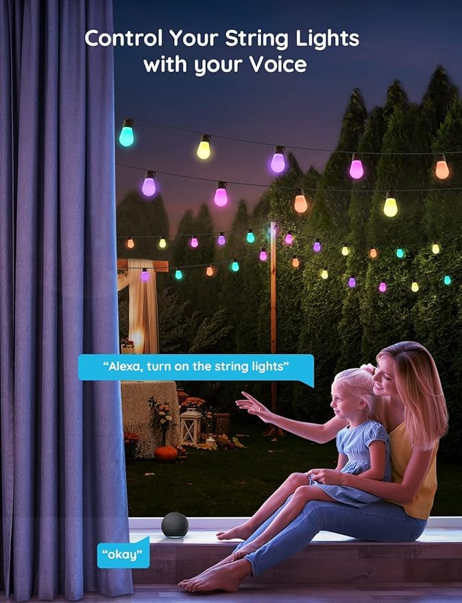 Govee Smart Outdoor String Lights H7020, RGBIC Warm White 48ft LED Bulbs for Halloween Decorations, Christmas, WiFi Patio Lights Work with Alexa, Google Assistant, APP Control, IP65 Waterproof Govee