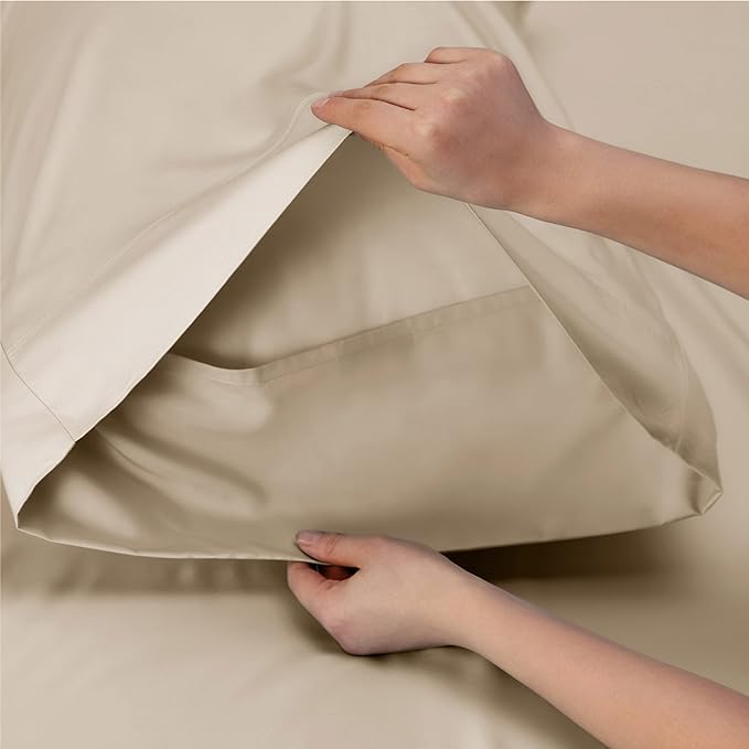 Bedsure Full Size Sheets, Cooling Sheets Full, Rayon Derived from Bamboo, Deep Pocket Up to 16", Breathable & Soft Bed Sheets, Hotel Luxury Silky Bedding Sheets & Pillowcases, Beige - LeafyLoom