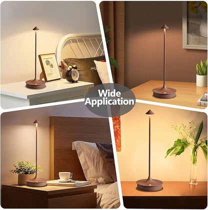 Cordless Table Lamps Rechargeable, LED Desk Lamp 4000mAh Battery Operated Outdoor Waterproof Portable Touch Dimmable Table Light for Patio/Restaurant/Bar/Indoor (Brown-1PC) - LeafyLoom