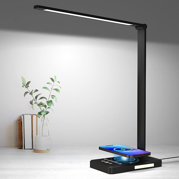 LED Desk Lamp with 10W Fast Wireless Charger, Dimmable Eye Caring Reading Desk Lamps for Office Home, Desk Light with 5 Lighting & 10 Brightness, Touch Control Table Lamp Dorm for Study Gifts BEYONDOP - LeafyLoom