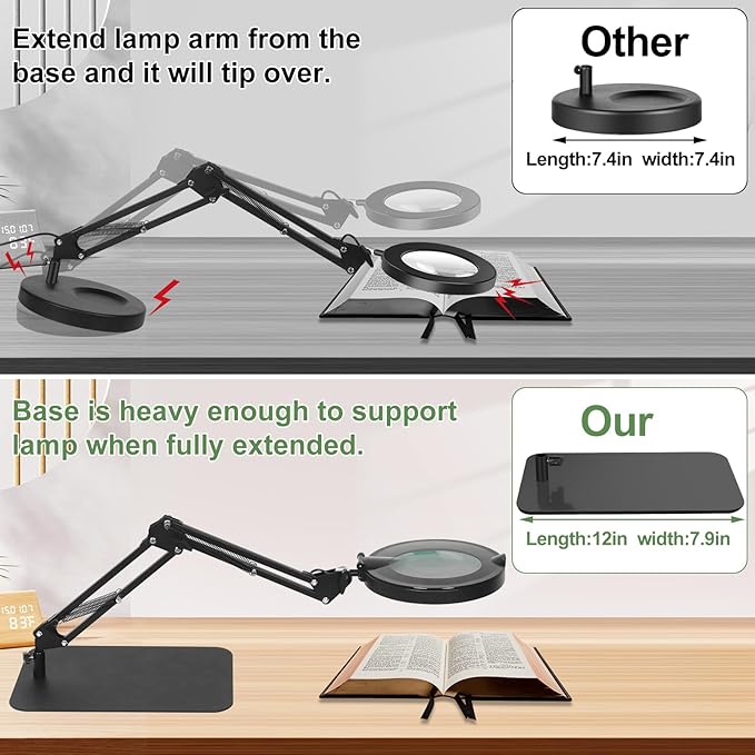 Magnifying Glass with Light, 3-in-1 Magnifying Desk Lamp 10X LED Magnifying Lamp with Heavy Base & Clamp, 5 Color Modes Stepless Dimmable, Magnifier Light for Soldering Craft Workbench - LeafyLoom