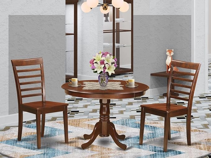 East West Furniture HLML3-MAH-W 3 Piece Dinette Set for Small Spaces Contains a Round Dining Table with Pedestal and 2 Dining Chairs, 42x42 Inch, Mahogany - LeafyLoom