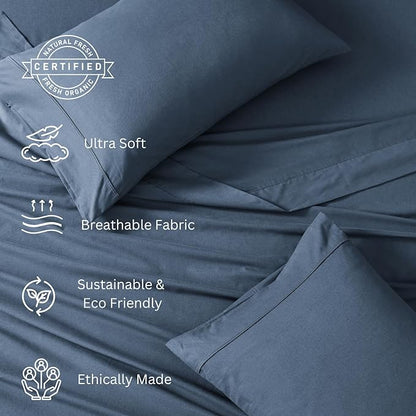 LANE LINEN 100% Organic Cotton California King Sheets Set, 4-Piece Pure Organic Cotton Long Staple Percale Weave Soft Best Bedding Sheets for Bed, Breathable, Fits Mattress Upto 15" Deep - Navy - LeafyLoom