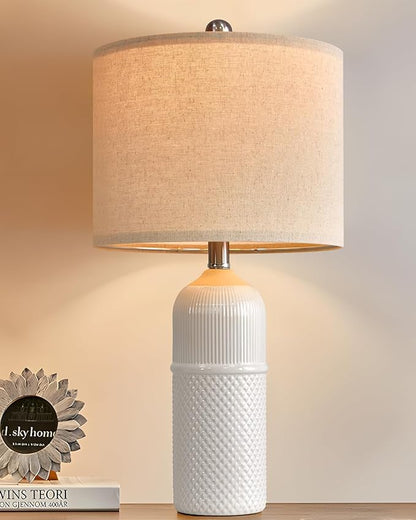 Table Lamps - Set of 2 (22.5") Modern White Ceramic Table Lamps for Living Room Table Lamps for Bedroom Study Room Office Dorm Farmhouse Nightstand End Table Lamps（White） - LeafyLoom