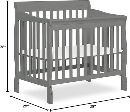 Aden 4-in-1 Convertible Mini Crib In Steel Grey, Greenguard Gold Certified, Non-Toxic Finish, New Zealand Pinewood, With 3 Mattress Height Settings - LeafyLoom