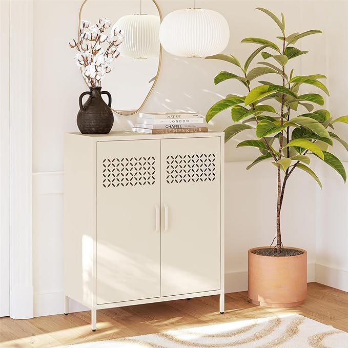 Mr. Kate Annie Short Metal 2 Door Cabinet, Parchment - LeafyLoom