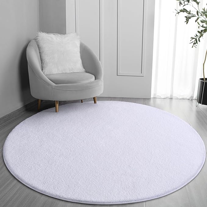 Round Area Rugs for Bedroom Living Room, 4x4 White Super Soft Comfy Thickened Memory-Foam Indoor Circle Carpets, Modern Aesthetic Minimalist Carpet for Boys Girls Adults Nursery Home Décor - LeafyLoom