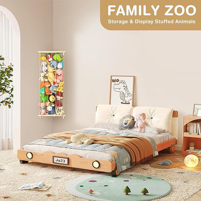 Stuffed Animal Storage Toy Organizer: Corner Stuff Animals Holder for Wall with Adjustable Length - Kids Plush Toys Storage for Nursery Playroom Bedroom Kids Room(Beige) - LeafyLoom