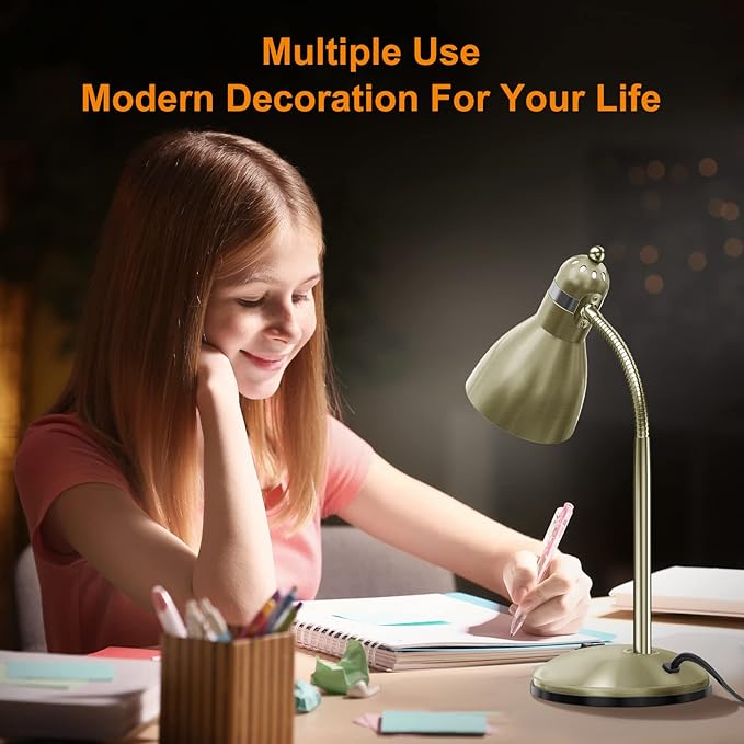 LEPOWER Metal Desk Lamp, Adjustable Goose Neck Table Lamp, Eye-Caring Study Desk Lamps for Bedroom, Study Room and Office (Bronze) - LeafyLoom