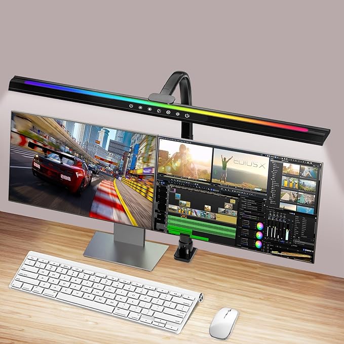 2-in-1 Desk Lamp with RGB Ambient Light, Architect Desk Lamps for Home Office, 5 Color Modes & Brightness Levels, Eye-Caring Flexible Gooseneck Table Light for Monitor Working Reading Gaming - LeafyLoom